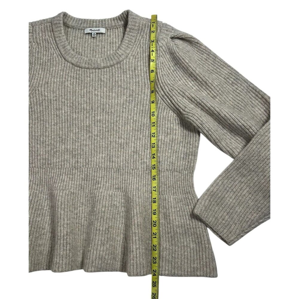 Madewell Women XL Peplum Pullover Sweater Beige Ribbed Knit Wool Acrylic - Picture 10 of 13